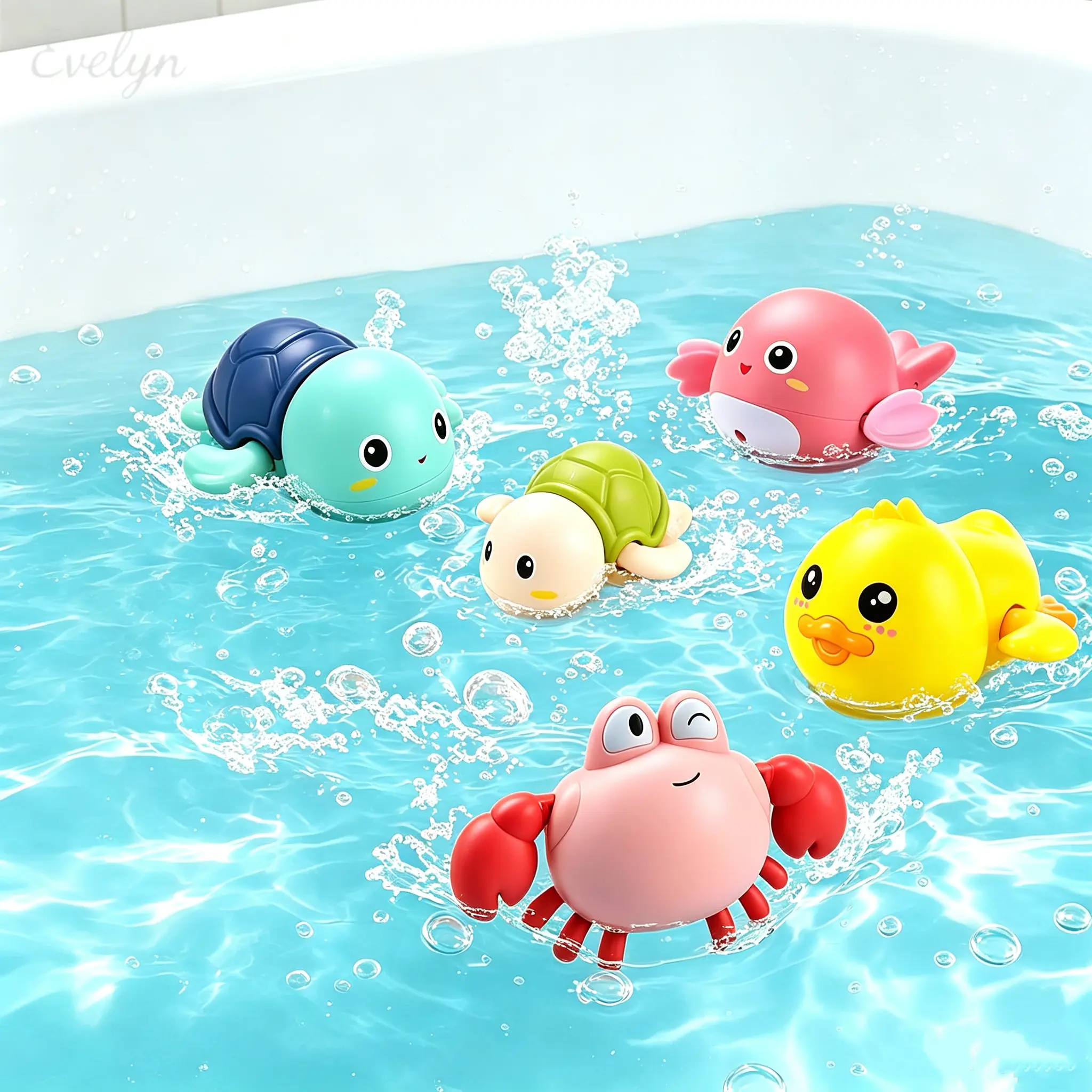 Wind-Up Self Swimming Animal Water Play Toys, Cute Floating Turtle Duck Crab Fish Bathtub & Pool Float Toys, Assorted Mechanical Aquatic Figure Fun Water Entertainment Novelty Gift Set