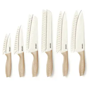 Carote 12Pcs Kitchen Knife Set with Blade Guards, White Granite Ceramic Knife, Stainless Steel