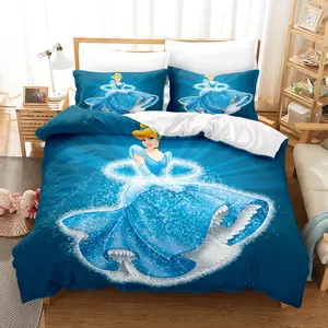 Cinderella Princess children's bedding set, including duvet cover and pillowcases, cute cartoon print, home decor, single/double sizes, Christmas, Halloween.