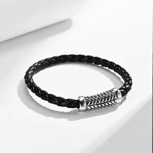 Men’s Braided Rubber Bracelet with Stainless Steel Accent