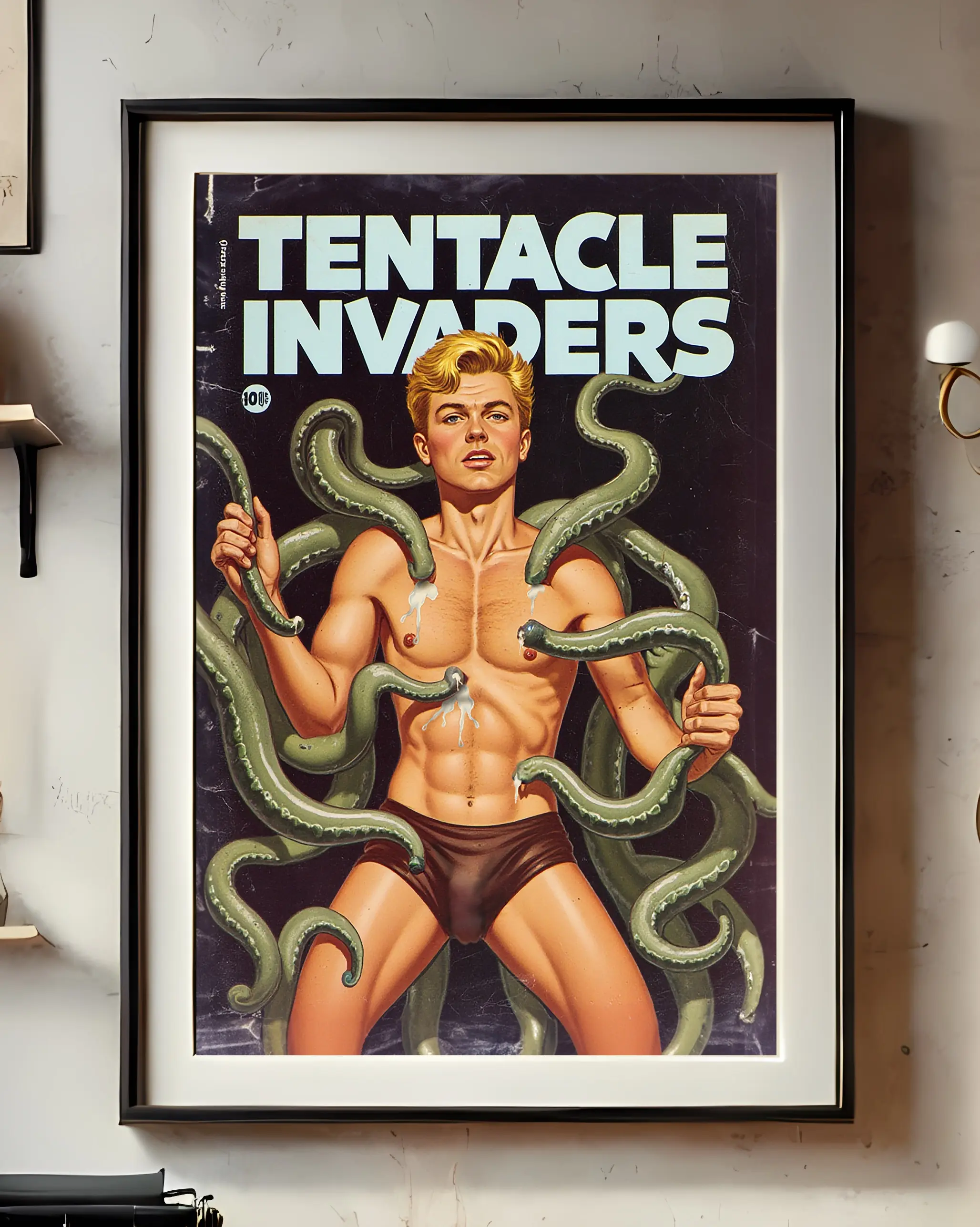 Vintage Gay Tentacle Poster | Fantasy Sci-fi Wall Art | Male Illustration | Fantasy Print | LGBTQ Alien Poster