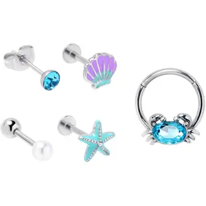 16 Gauge Blue Gem Nautical Labret Segment Ring Ear Curation Set of 5