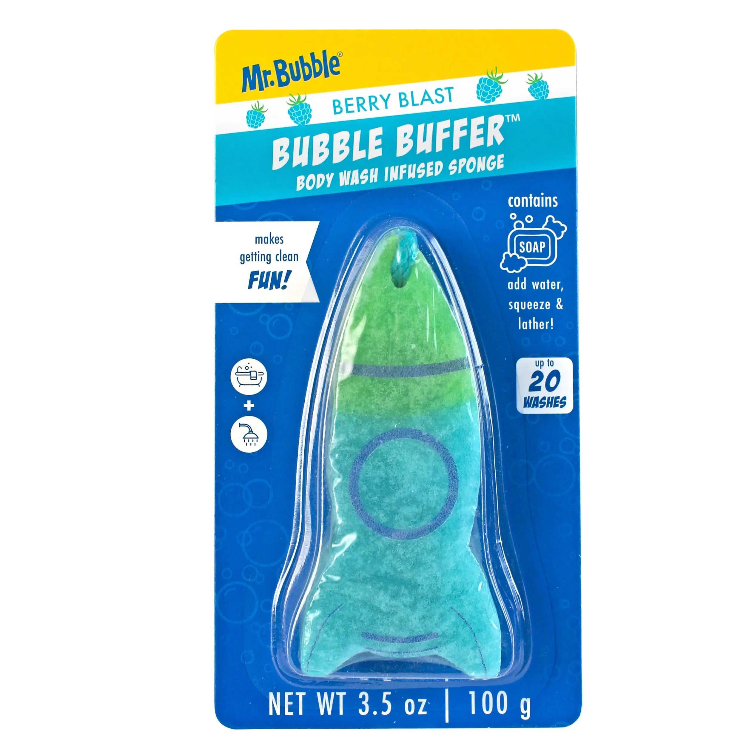 Mr. Bubble Bubble Buffer Body Wash Infused Sponge, Berry Blast Scent, Up to 20 Washes