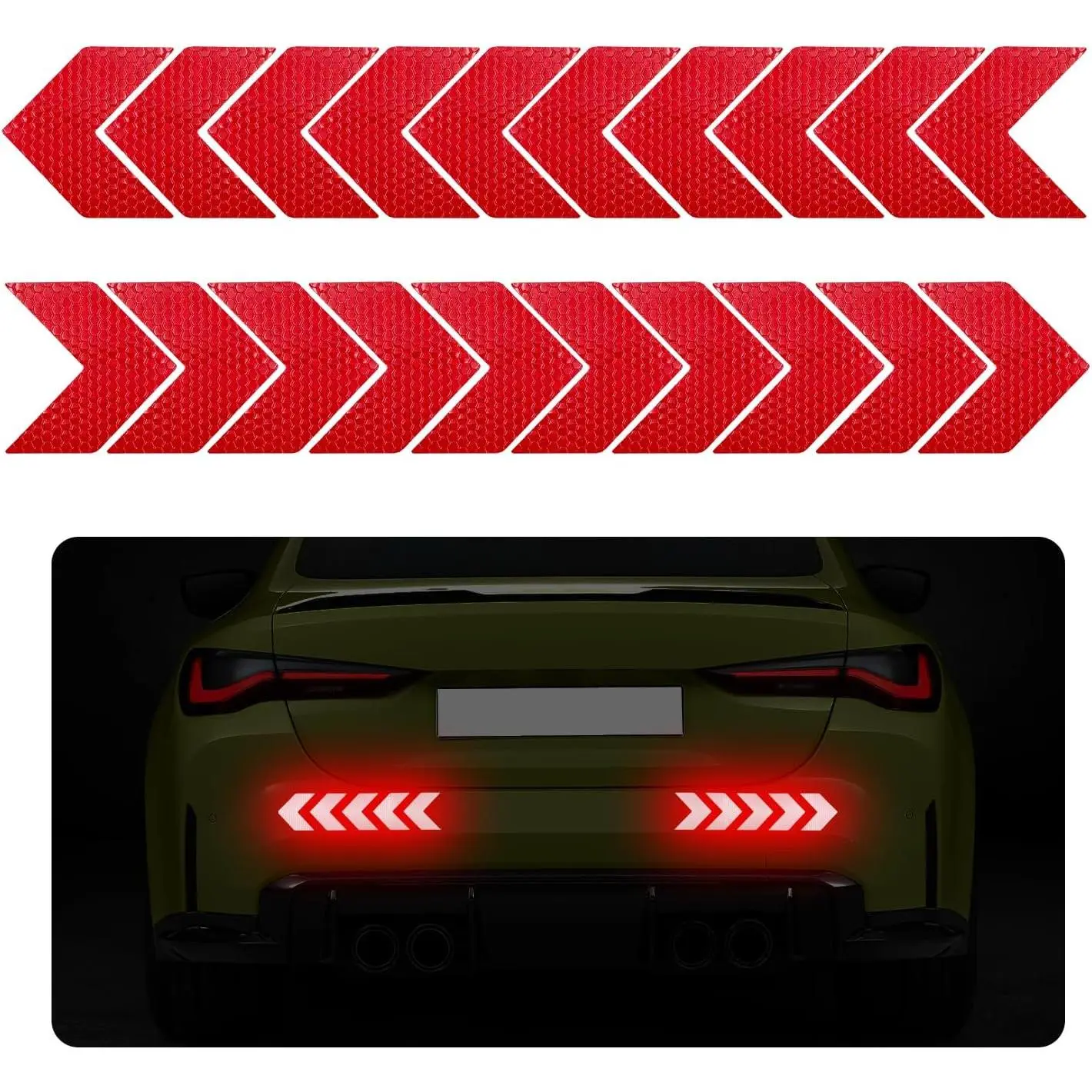 20 count  Arrow Reflective Stickers,  Safety  Sign Reflective Decal, High Night Visibility Reflector Tape for Auto Trunk Rear Bumper ,  Accessories (Red)