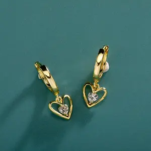 14K Gold Plated Heart Earrings for Women Diamond Heart Earring for Girls