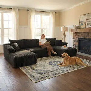 132" U-Shaped Modular Sectional Sofa - Knitted Fabric, Frameless, Pre-Assembled, Large Multi-Seat Modern Comfortable Indoor Living Room Furniture, U Shaped Sofas