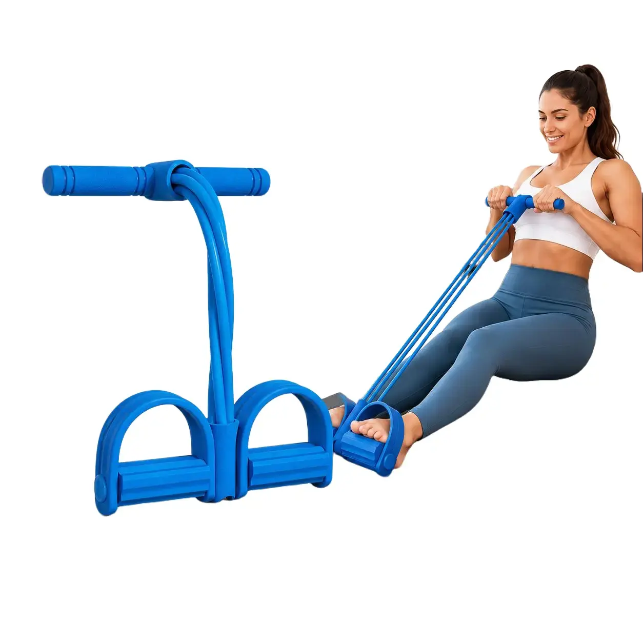 Portable Pedal Resistance Trainer - 4-Tube Leg Exerciser with Foam Handles, Multifunctional Fitness Training Equipment, Portable Gym Equipment for Home Stretching, Arms & Home Daily Movement, Foot Pedal Exerciser, Home Fitness Machine