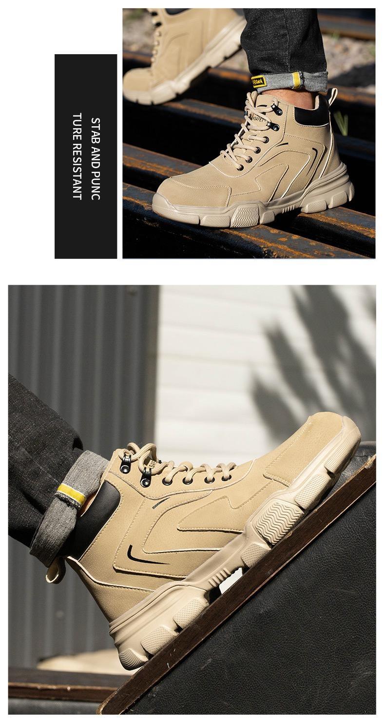 Outdoorfun Anti-Smash & Anti-Puncture Work Shoes: Khaki, Closed Toe, Protection for Boys & Workers