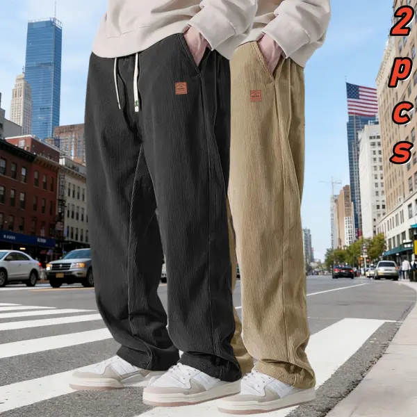 Men's 2-Piece Trouser Set, Chic Corduroy Straight Pants for Autumn Winter, Loose Casual Sweatpants with Pockets, Mens Clothing, Men's 2 Piece Sets, New Arrival, Men's Wear