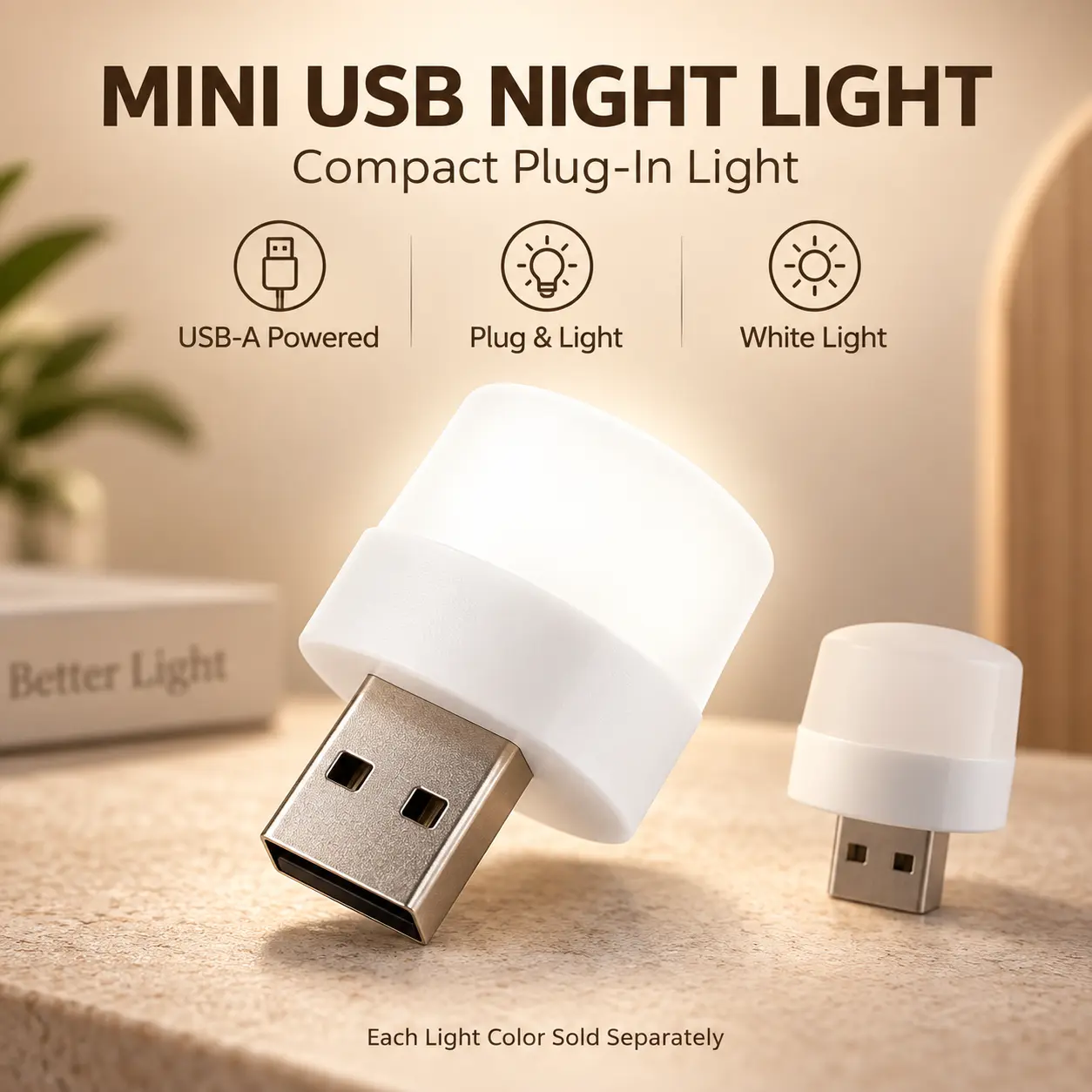 12PCS Mini USB Night Lights, USB-A Plug-In White Light, Compact Portable LED Lights for Bedroom, Desk, Travel & Everyday Use