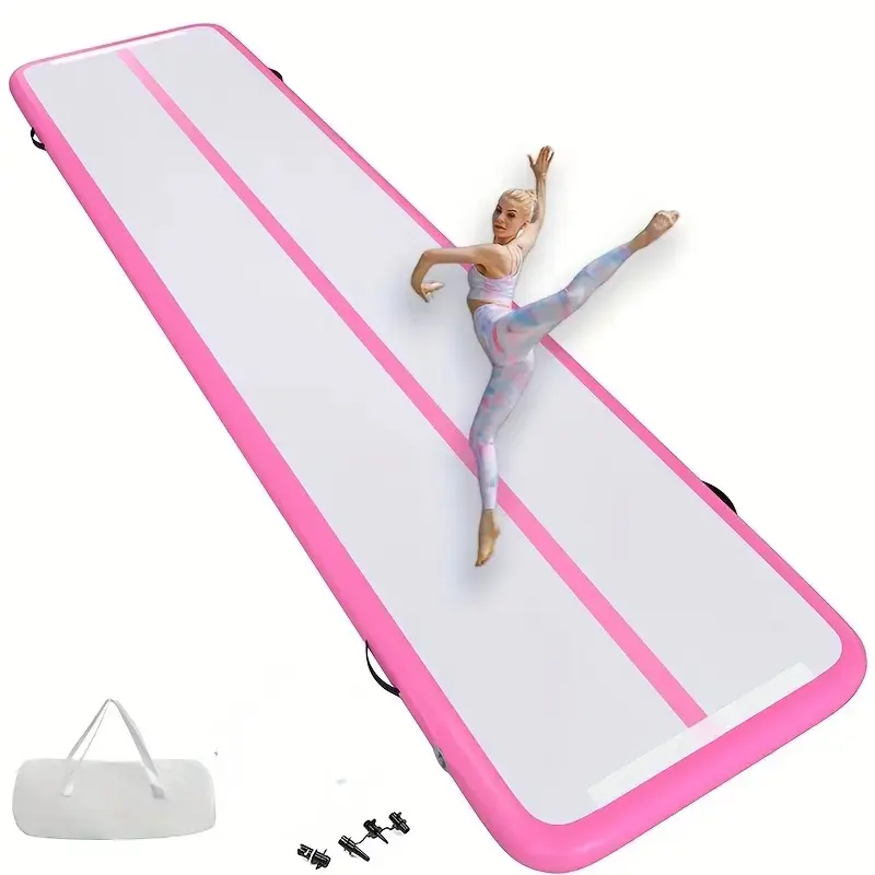 Inflatable Air Track, 6.5ft/10ft Pink Gymnastics Tumbling Mat, 4-Inch Thick Exercise Mat for Home & Outdoor Use with Pump and Carry Bag
