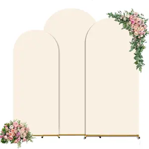Set of 3 Wedding Arch Backdrop Cover,Round Top Spandex Fitted Arch Cover for Baby Birthday Banquet Shower (Beige, 6-6.6-7.2-FT)