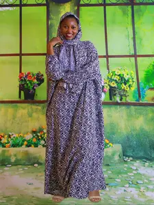 Floral print hooded prayer dress with hat elegant long sleeve dresses maxi muslim womens clothing