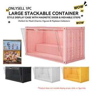 Large Stackable Container-Style Display Case with Magnetic Door & Movable Steps — Perfect for Plush Charms, Figures & Popbean Collectors