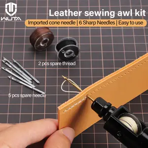 WUTA Leather Hand Sewing Machine with Imported Cone Needle 6 Sharp Needles Gold Plated & Wax Thread Set Easy to Use