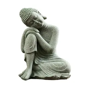 Mini Buddha Statue Meditating Natural Sandstone Buda Sculptures Ornament, Meditative Stone Buddha Candle Holder, Stone Statue Ornaments Table Art Home Room Decoration for Living Room Bedroom Decor