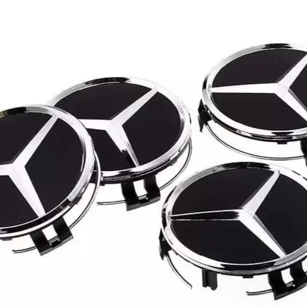 Mercedes-Benz 4PCS 75mm Gloss Black Wheel Center Hub Caps Cover Badge Emblem, Black or Red Options, Vehicle Exterior Decoration Sticker Decals, Car Vehicle Decoration, Decals For Vehicles
