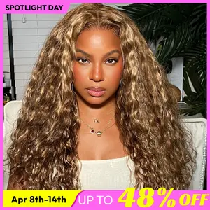 UNice Caramel Brown with Honey Blonde Highlights Water Wave Wig Pre Everything 13x4 Lace Frontal Human Hair Wig with Drawstring Natural Hailine Ready to Wear Beginers Friendly #SpotlightDay#Summervibes