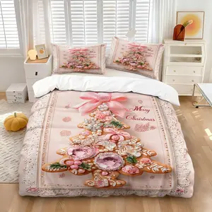 Pink Series Gem Christmas Tree Duvet Cover Set, Decorative Duvet Cover, Includes Quilt and Pillowcases, Sweet and Elegant, Comfortable Bedding, Girlishness Christmas Room Decoration or Holiday Gift