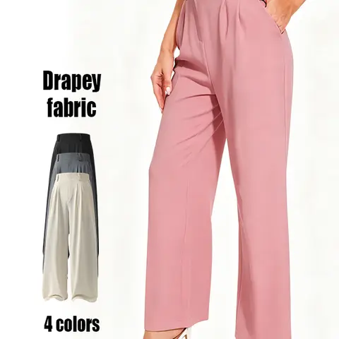 Wide Leg Business Straight Pants Women's High Elastic Waisted in The Back Work Trousers Suit Pants Loose Fit Elegant Flowy Womenswear Bottom