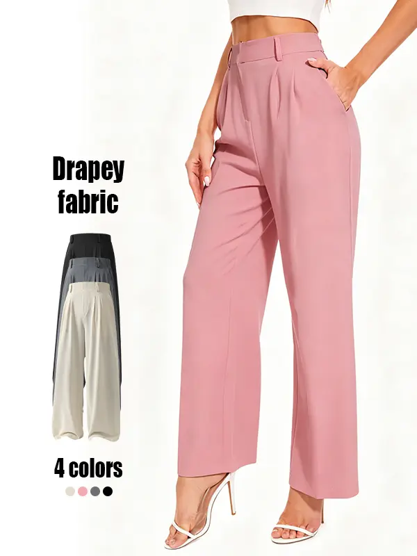 Wide Leg Business Straight Pants Women's High Elastic Waisted in The Back Work Trousers Suit Pants Loose Fit Elegant Flowy Womenswear Bottom