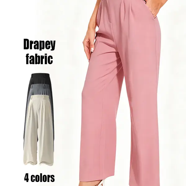 Wide Leg Business Straight Pants Women's High Elastic Waisted in The Back Work Trousers Suit Pants Loose Fit Elegant Flowy Womenswear Bottom