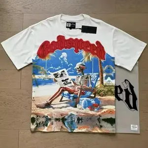 NEW Godspeed Beach Skeleton Print Logo tee men's washed short sleeved T-shirt