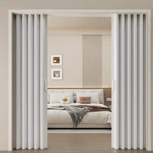 59" X 78" White PVC Accordion Door, Folding Accordion Doors, Bifold Portable Interior Folding Door with Mounting Hardware, Handle, for Closet Bathroom Doorways.