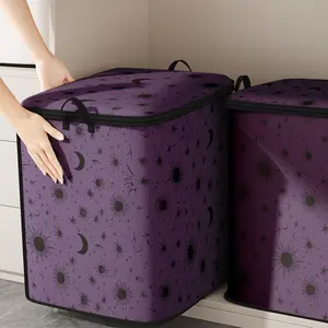 Sun & Moon & Star Pattern Quilt Storage Bag, 1 Count Cute Practical Quilt Organizer, Durable Quilt Storage Bag with Handle for Home Dormitory Office, Blanket Storage Bag, Bedding Storage Bags