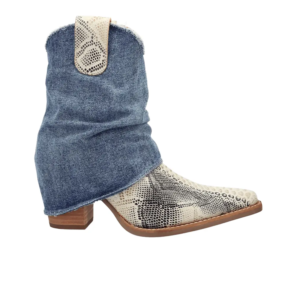 Dingo Womens Denim Dream Snip Toe Pull On  Casual Boots Ankle Mid Heel 2-3" - Blue