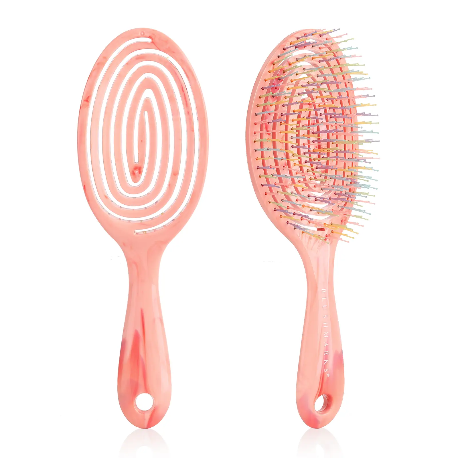 Blushmarks Detangling Wet Hair Brush Long & short bristle,Large-Eliptical Spiral Vented Brush for All Hair Types - Pink Marble Printing, Idea Gift