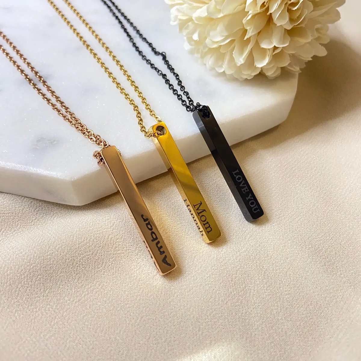 3d Bar Necklace - Engraved 3d Bar Necklace  - 3d Bar Name Necklace - Personalized Bar Necklace