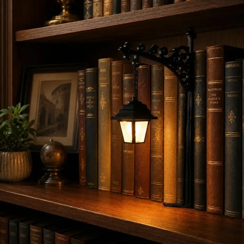 Library Lantern Bookshelf Lamp, Vintage Hanging LED Shelf Light with Bookend-Style Base, Halloween decorations Warm Decorative Reading Nook Lamp for Home Library, Study Corner, Bookworms & Book Lovers Gift, perfect gift  choice