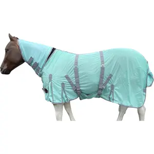 Heavy Duty Horse Fly Sheet with Neck and Detachable Belly Band Summer Sheet 78 Pastel-Green-Grey-Trim
