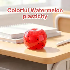 Watermelon smoothie squeeze toy for stress relief; makes a squishy sound when pressed.