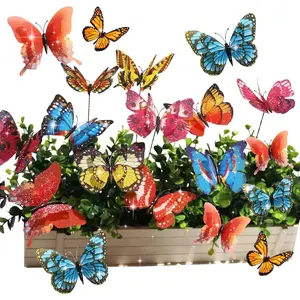 butterfly stakes 10PCS Double wings butterfly decorations with bendable stick ornaments artificial  butterfly garden stake decoration for bouquet outdoor indoor yard patio plant pot
