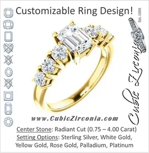 Cubic Zirconia Engagement Ring- The Mysti (Customizable Radiant Cut Seven-stone Design with Round Prong Accents)