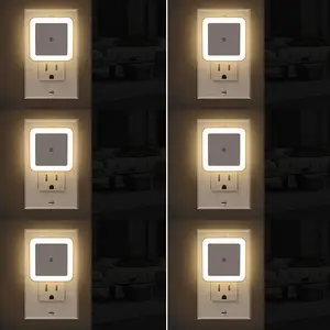 Wall Mounted LED Night Light Set 6 Counts Smart Sensor Control Plug-in Square Night Light for Kids Room Bedroom Bathroom Baby Nursery Stair Lights Hallway Light Energy Efficient 0.5 Watts 50 Lumens 3000K Warm Orange Glow