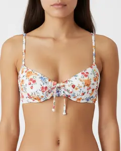 Floral Underwire Bikini Top - Center Tie Detail