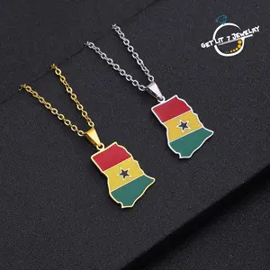 African Ghanaian flag & map pendant necklace | Couple Necklaces | Anniversary Gift | Selected Gift |