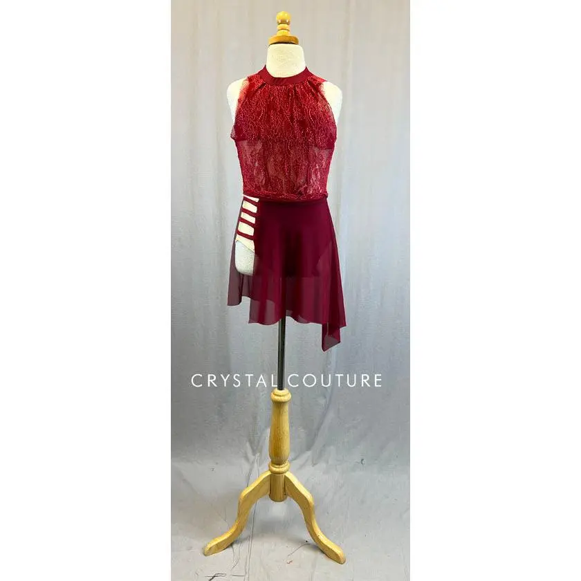 Maroon Lace and Lycra Tunic Leotard