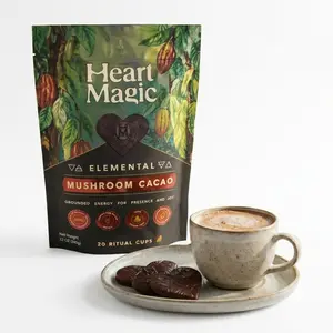 Heart Magic Ceremonial Cacao and Mushroom Blend: Elemental 6 Adaptogenic Mushrooms | 100% Organic Ingredients Just Add Water