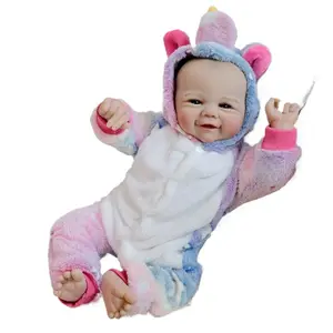 19-Inch Lifelike Reborn Newborn Princess Doll, Cute Soft Bath-Safe Open-Mouth Poseable Sleeping Vinyl Body Doll with Cloth Body, Unicorn Onesie & Complete Accessories for Kids 3+