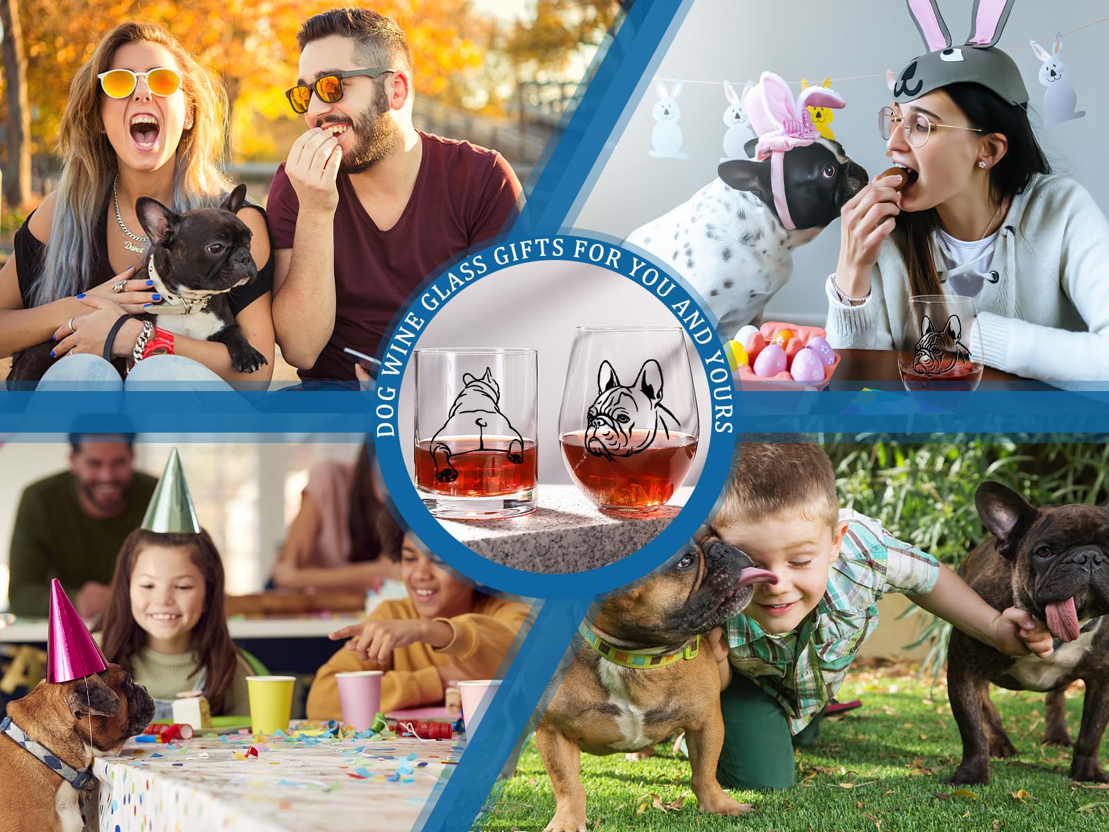 French Bulldog Wine Glasses Set 2 - Funny&Cool Bulldog Puppy Dog Gifts for BullDog Lovers - Drinkware Round Indoor