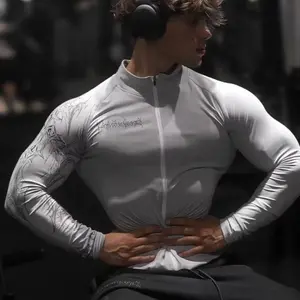 Dark Style Heat Press Personalized Sports Casual Fitness Jacket Men's Zipper Training Slim Fit Quick-Dry Long Sleeve Athletic Compression Shirts Lightweight Activewear