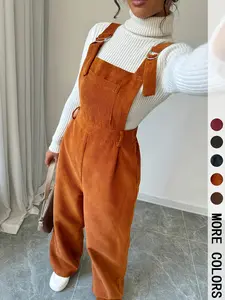 Women's Casual Woven Jumpsuit Overalls with Adjustable Straps, Button Front Design, Fitted Style for Fall & Winter Seasons Casual Jumpsuits Womenswear