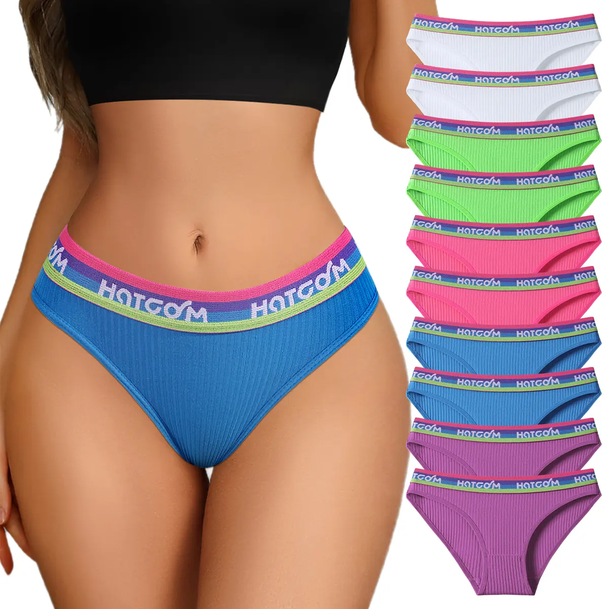 Hotcom 10-Pack Women's Elegant Striped Cotton Briefs - High-Waist Cheeky Fit & Breathable All-Season Comfort, Everyday, Print
