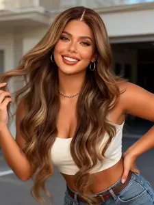 Glueless 13x4 HD Lace Front Wigs Synthetic Body Wave 28 Inch Ready to Wear Honey Blonde Highlights Pre Plucked Lace Front Wig for Women Beginner Friendly Easy Install