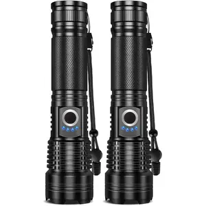Rechargeable Flashlights 90000 High Lumens-2 Pack,Super Bright 12 Hours Long Life LED Flashlight, High Powered Flash Light for Home, Outdoor coast flash light flashlight multipurpose Flashlights with Focus COB Flashlight high lumen daily emergency