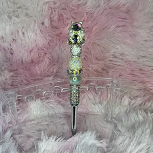 J5 - Silver Fancy Bear Beaded Rhinestone Pen [Premade]